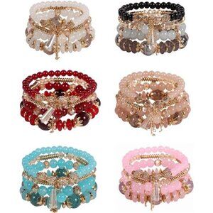 Bohemian Boho Stackable Bracelets for Women Set, Girls Stretch Multilayer Stack